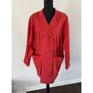 Vtg‎ Cyclone Blazer coat Womens Sz 14 Red Pockets Lined Shoulder Pads Cotton